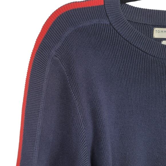 Vintage Y2K Tommy Hilfiger Blue Knit Sweater Stripe Sleeve Women’s XL - Picture 4 of 11